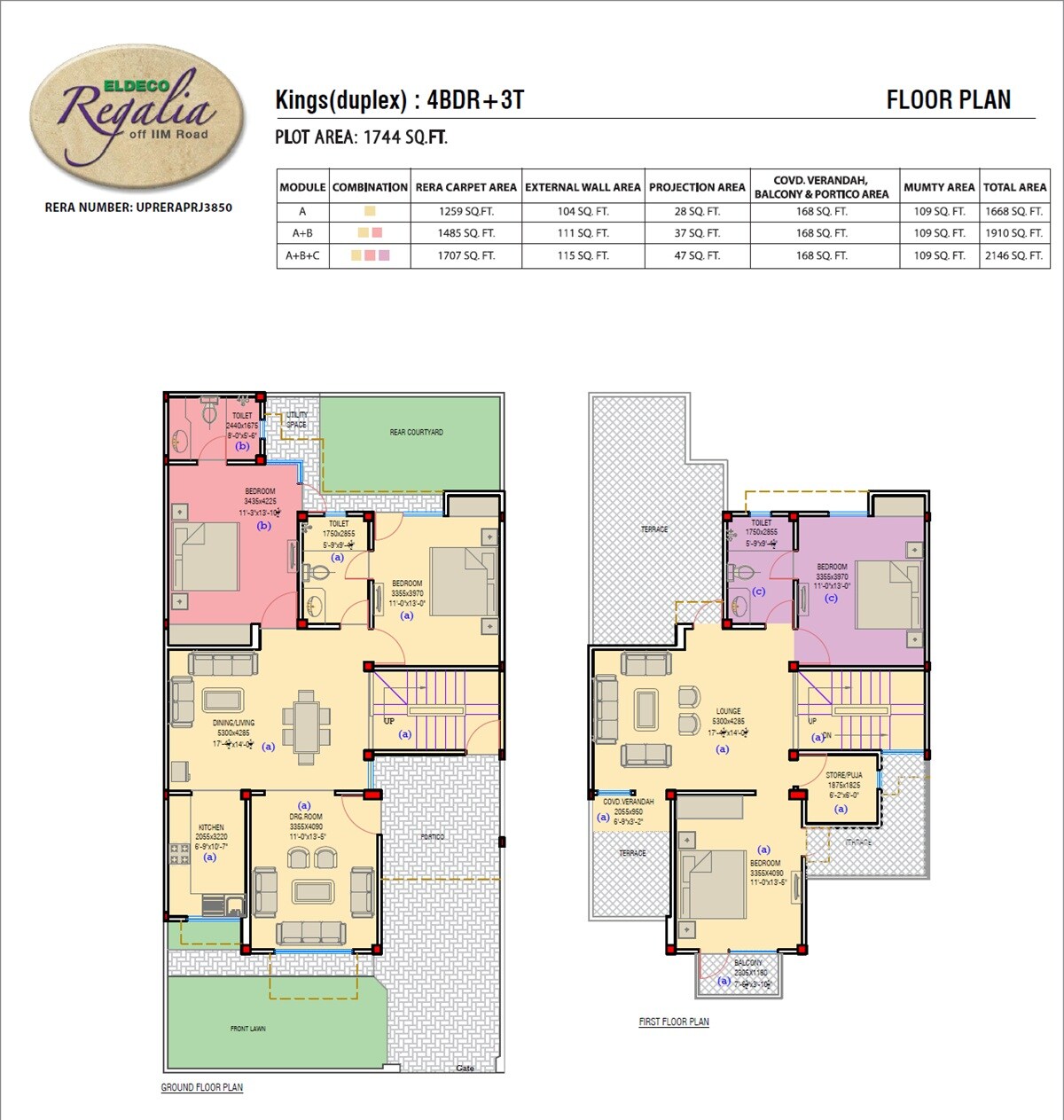 Floor plan of 4 BHK 2146 Sq. Ft. Villa in Eldeco Regalia, Lucknow