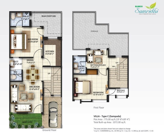 Floor plan of 2 BHK Villa - 1072 sq. ft. in Eldeco Samridhi, Lucknow