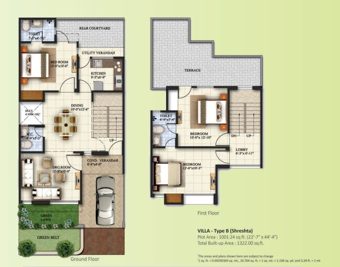 Floor plan of 3 BHK Villa - 1322 sq. ft. in Eldeco Samridhi, Lucknow