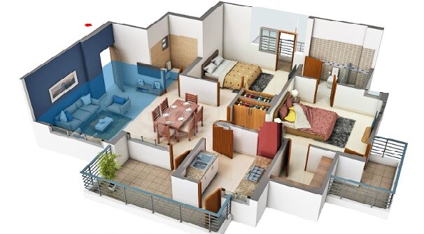 Floor plan of 2 BHK 794 Sq. Ft. Apartment in Eldeco Select, Lucknow