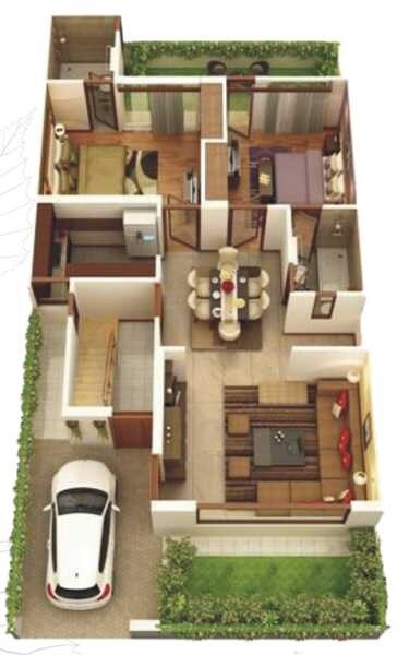 Floor plan of 2 BHK 1029 Sq. Ft. Villa in Eldeco Shaurya, Lucknow