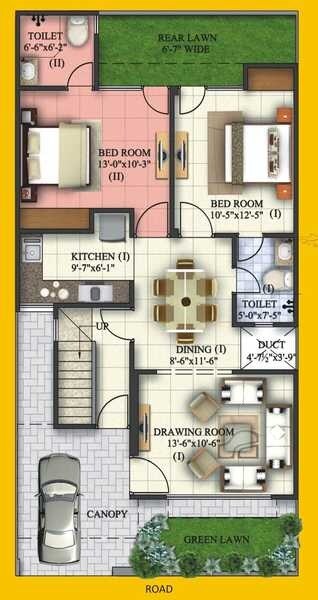 Floor plan of 2 BHK 1200 Sq. Ft. Villa in Eldeco Shaurya, Lucknow