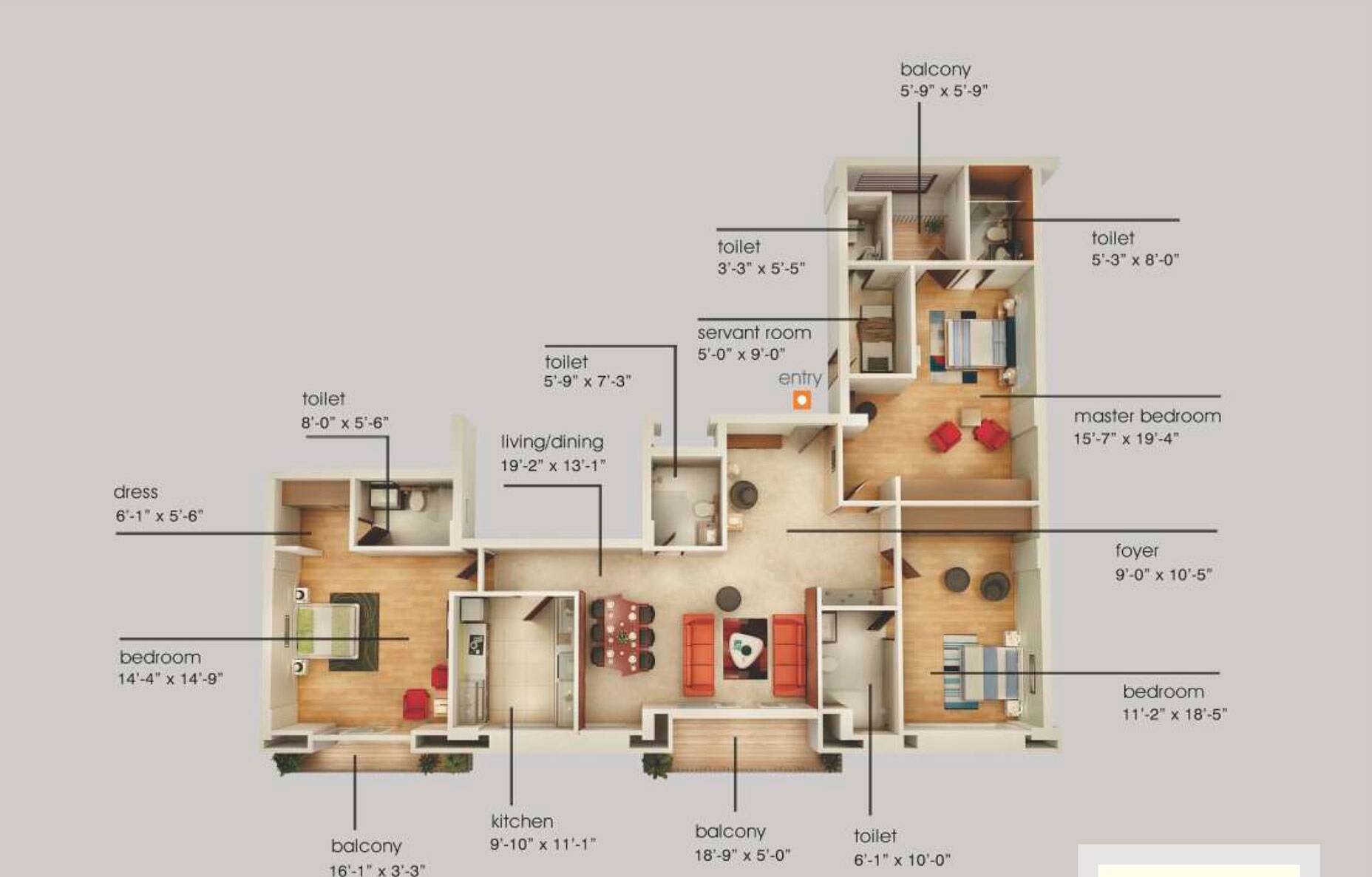Floor plan of 3 BHK 2404 Sq. Ft. Apartment in Emaar Orange Castle, Lucknow
