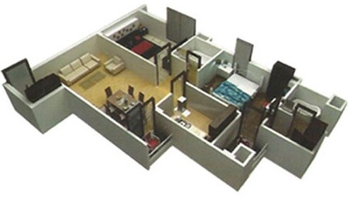 Floor plan of 2 BHK 825 Sq. Ft. Apartment in GB Galaxy Heights, Lucknow