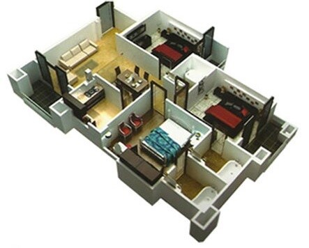 Floor plan of 3 BHK 1022 Sq. Ft. Apartment in GB Galaxy Heights, Lucknow