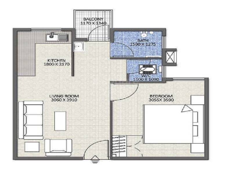 Floor plan of 1 BHK 353 Sq. Ft. Apartment in GHTC Light House, Lucknow