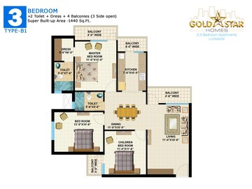  3 BHK Apartment at Gold Star Homes, Vrindavan Yojna – for Sale