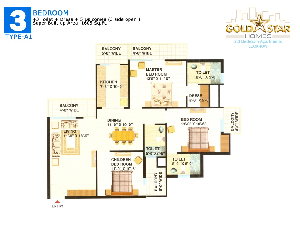 Rental 3 Bedroom 1605 Sq.Ft. Apartment in Gold Star Homes, Vrindavan