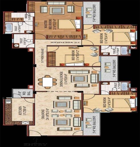 Floor plan of 4 BHK 2730 Sq. Ft. Apartment in Indraprastha Anand, Lucknow