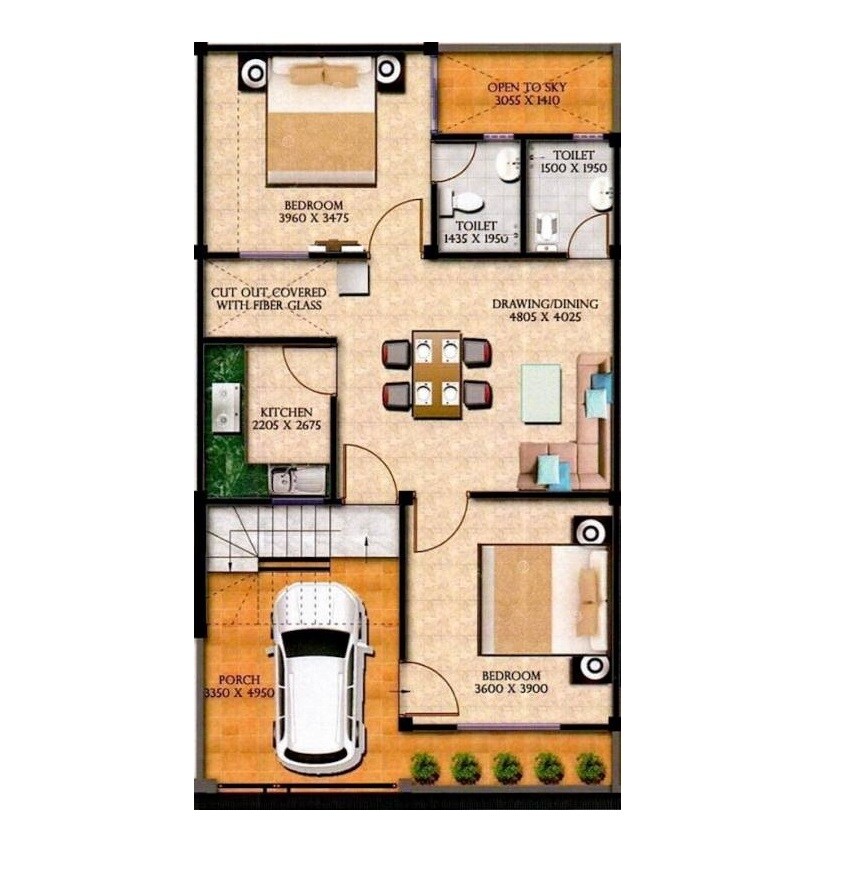 Floor plan of 2 BHK 980 Sq. Ft. Villa in Kalpana Residency Lucknow, Lucknow