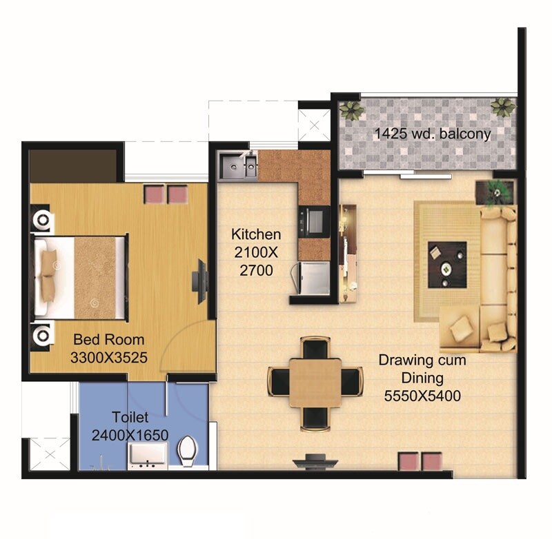 Floor plan of 1 BHK 718 Sq. Ft. Apartment in LDA Janeshwar Enclave, Lucknow