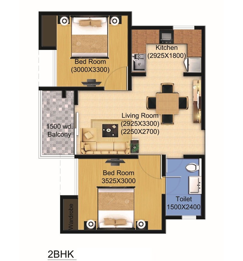 Floor plan of 2 BHK 1461 Sq. Ft. Apartment in LDA Janeshwar Enclave, Lucknow