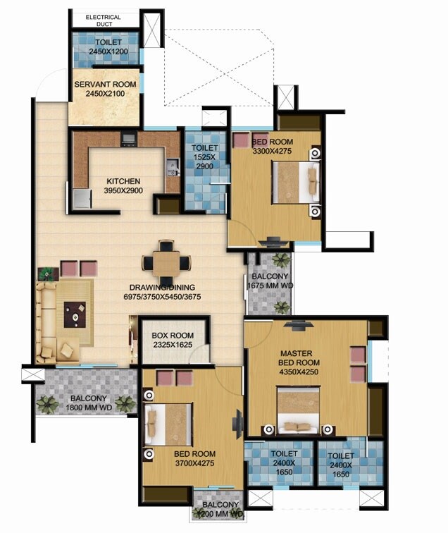 Floor plan of 3 BHK 1989 Sq. Ft. Apartment in LDA Janeshwar Enclave, Lucknow