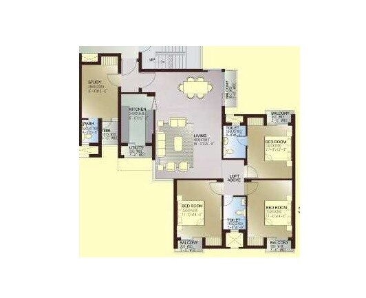 Floor plan of 3 BHK 2015 Sq. Ft. Apartment in Levana Celebrity Gardens, Lucknow