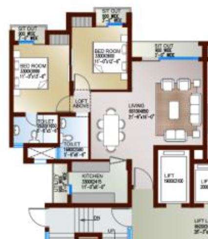 2 BHK 1267 Sq. Ft. Apartment in Levana Celebrity Meadows