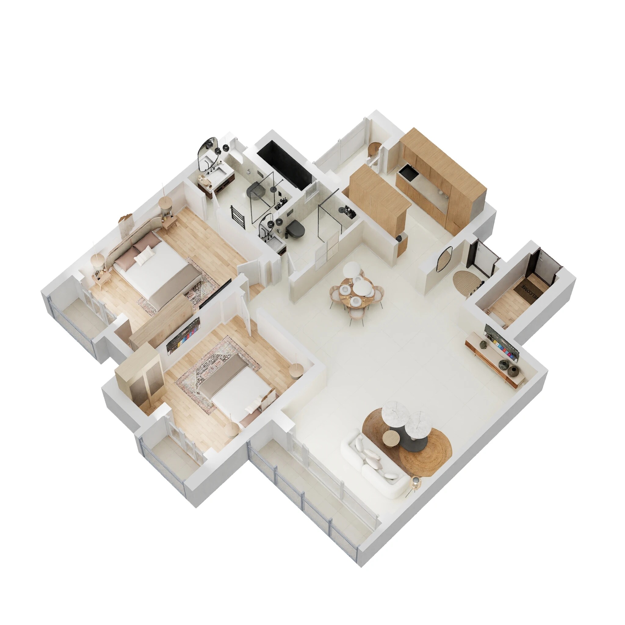 Floor plan of 2 BHK 1295 Sq. Ft. Apartment in Levana Celebrity Meadows, Lucknow