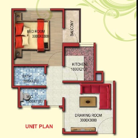 Floor plan of 1 BHK 299 Sq. Ft. Apartment in Lucknow Ahana Enclave, Lucknow