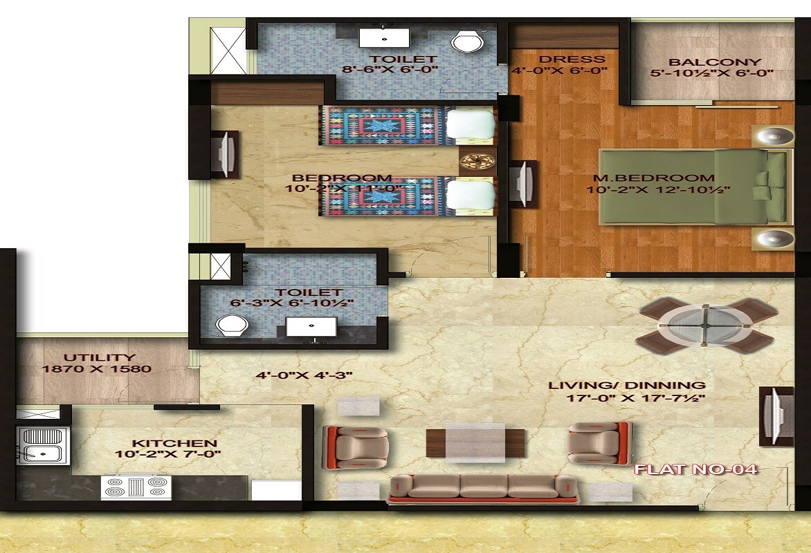 Floor plan of 2 BHK 915 Sq. Ft. Apartment in M I Riviera Phase II, Lucknow