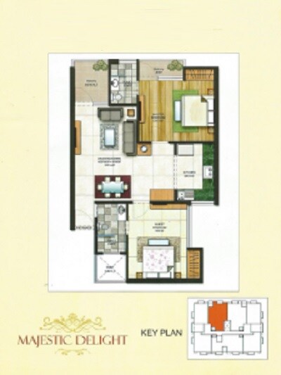 Floor plan of 2 BHK 700 Sq. Ft. Apartment in Majestic Delight, Lucknow