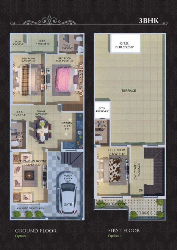 Floor plan of 3 BHK 1500 Sq. Ft. Villa in N Fours Star Galaxy Homes, Lucknow