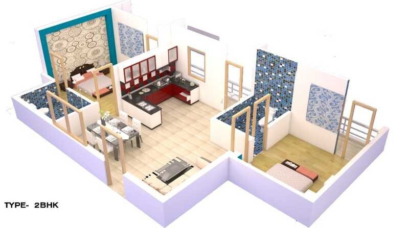 Floor plan of 2 BHK 1100 Sq. Ft. Apartment in Nirmala Sunder Village, Lucknow