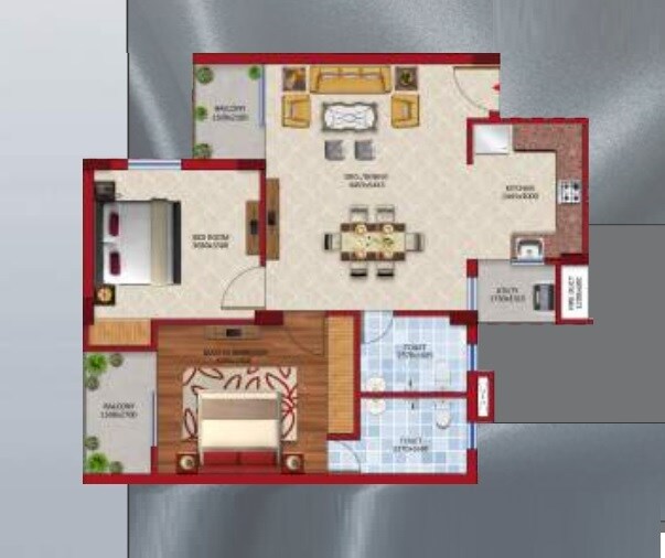 Floor plan of 2 BHK 756 Sq. Ft. Apartment in Nirman KL Heights, Lucknow
