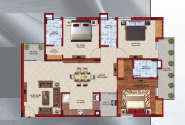Floor plan of 3 BHK 958 Sq. Ft. Apartment in Nirman KL Heights, Lucknow