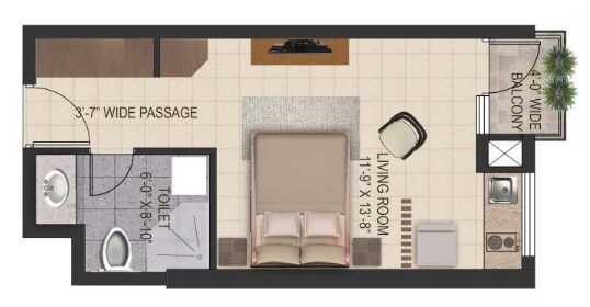 Floor plan of 437 Sq. Ft. Studio in NMBPL Tower, Lucknow