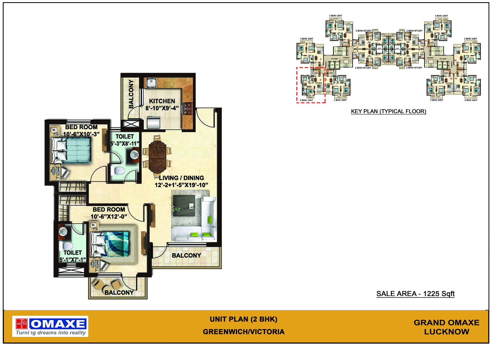 2 BHK 1225 Sq. Ft. Apartment in Omaxe Grand Omaxe