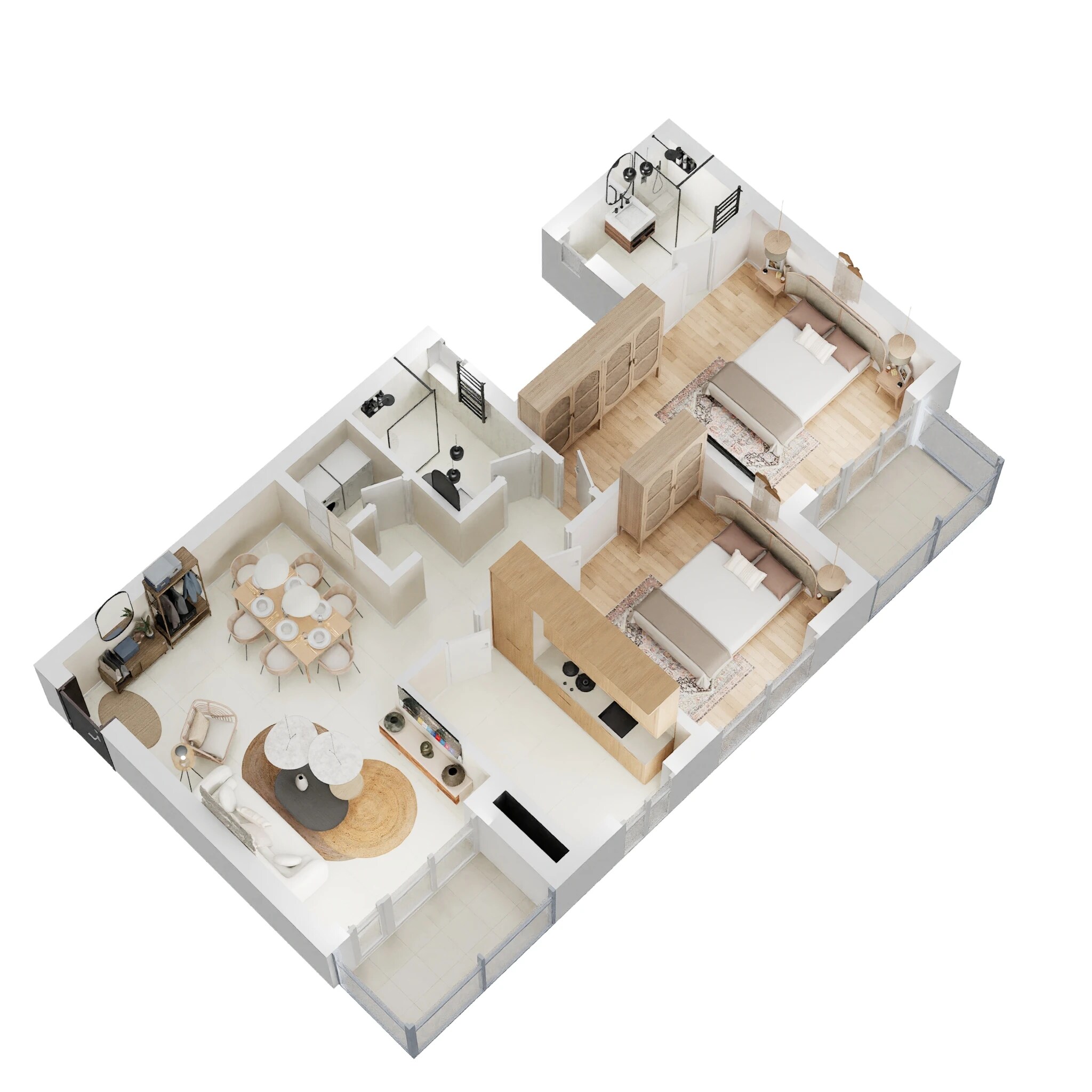 Floor plan of 2 BHK 755 Sq. Ft. Apartment in Omaxe Hazratganj Residency, Lucknow
