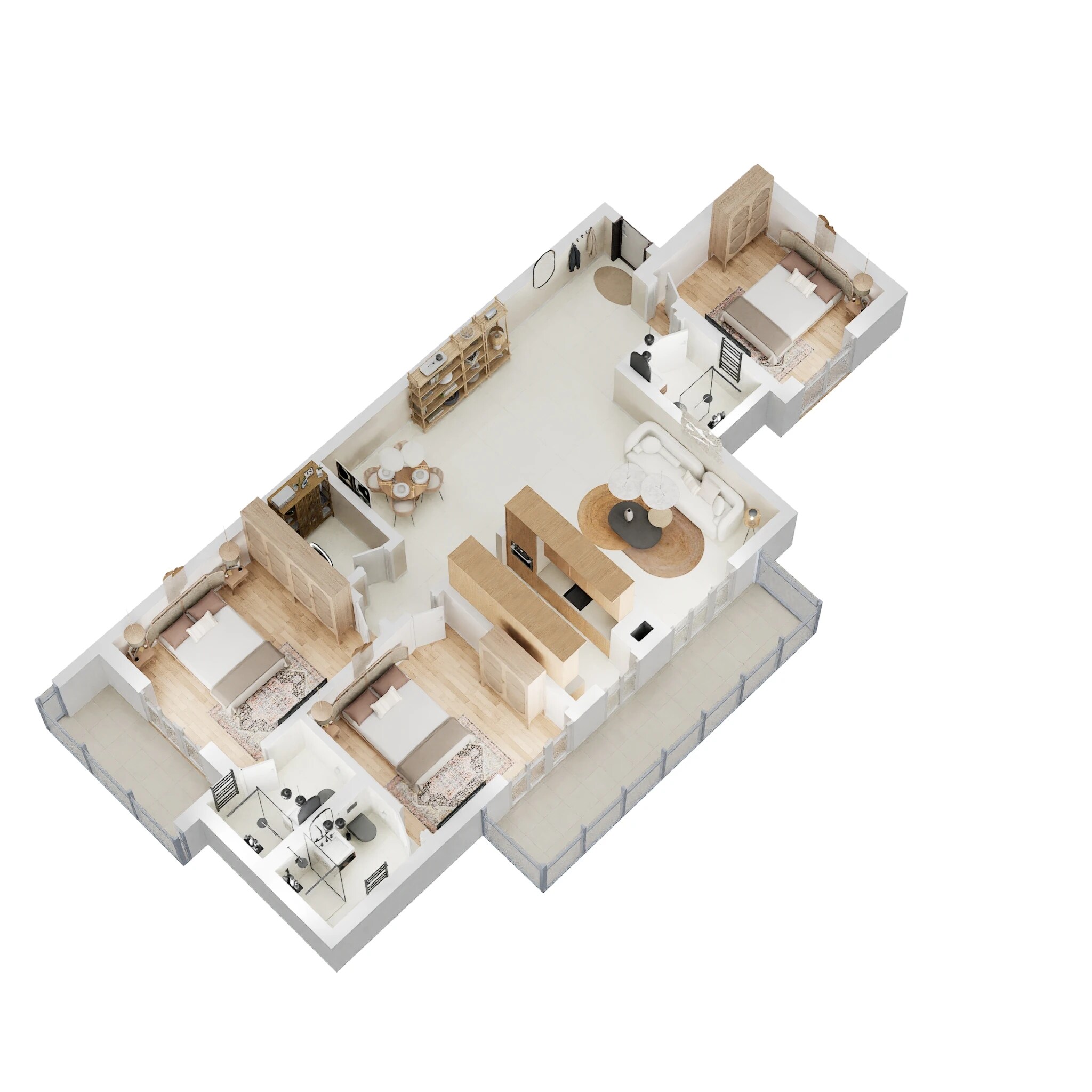 Floor plan of 3 BHK 1060 Sq. Ft. Apartment in Omaxe Hazratganj Residency, Lucknow