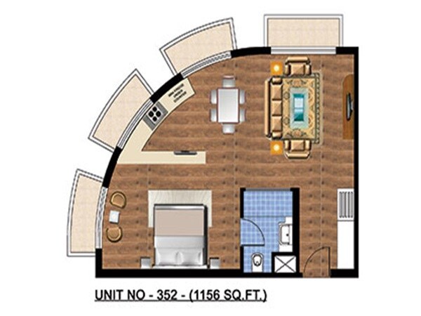 Floor plan of 1156 Sq. Ft. Studio in Omaxe Hazratganj, Lucknow