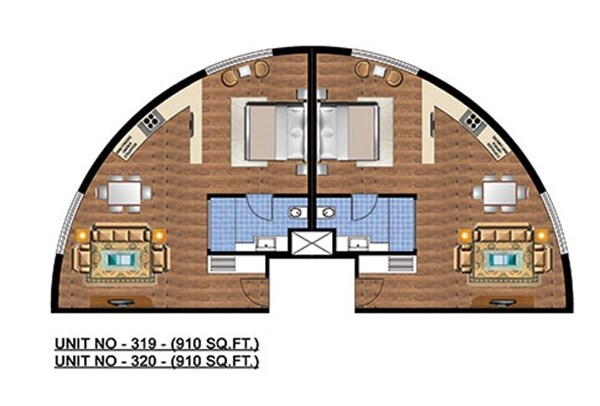 Floor plan of 910 Sq. Ft. Studio in Omaxe Hazratganj, Lucknow
