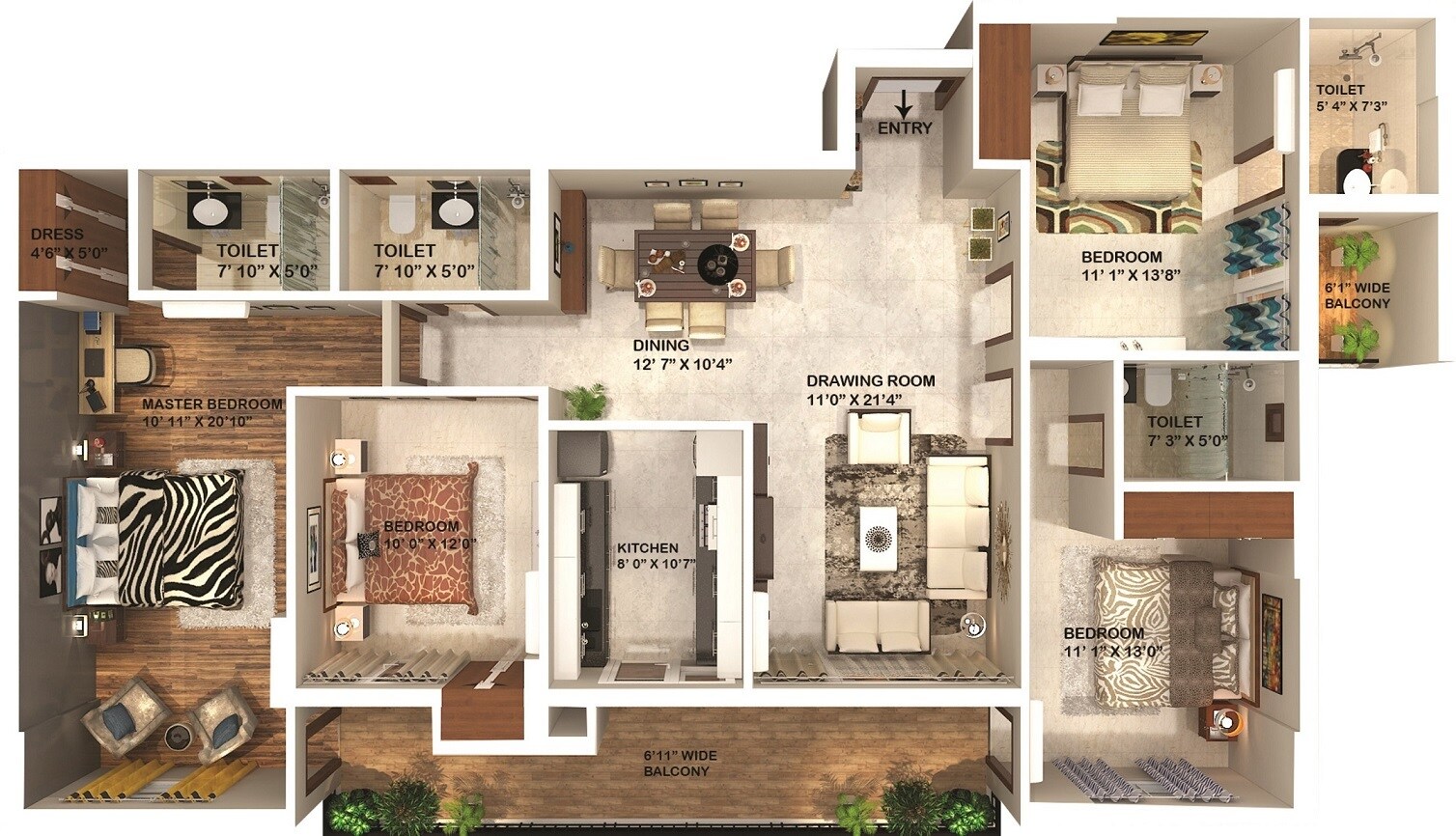 Floor plan of 4 BHK 2287 Sq. Ft. Apartment in Omaxe Kingston, Lucknow