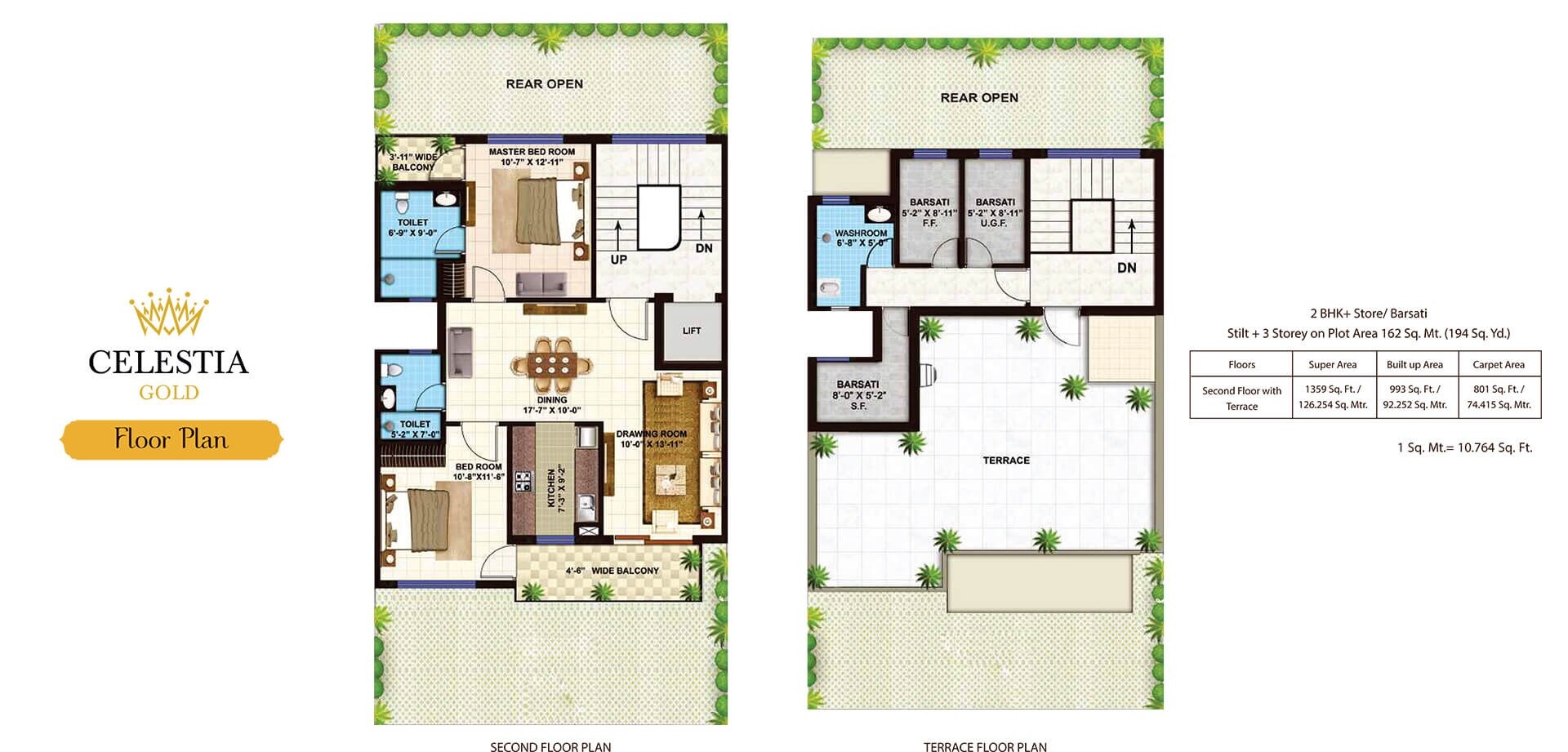 Floor plan of 2 BHK 1359 Sq. Ft. Ind Floor in Omaxe Metro City, Lucknow