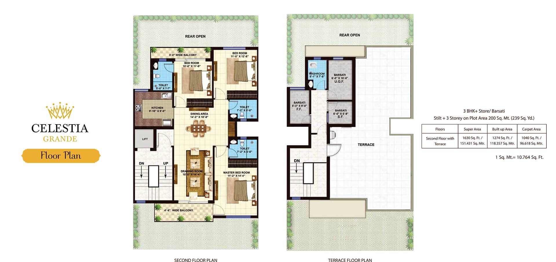 Floor plan of 3 BHK 1630 Sq. Ft. Ind Floor in Omaxe Metro City, Lucknow
