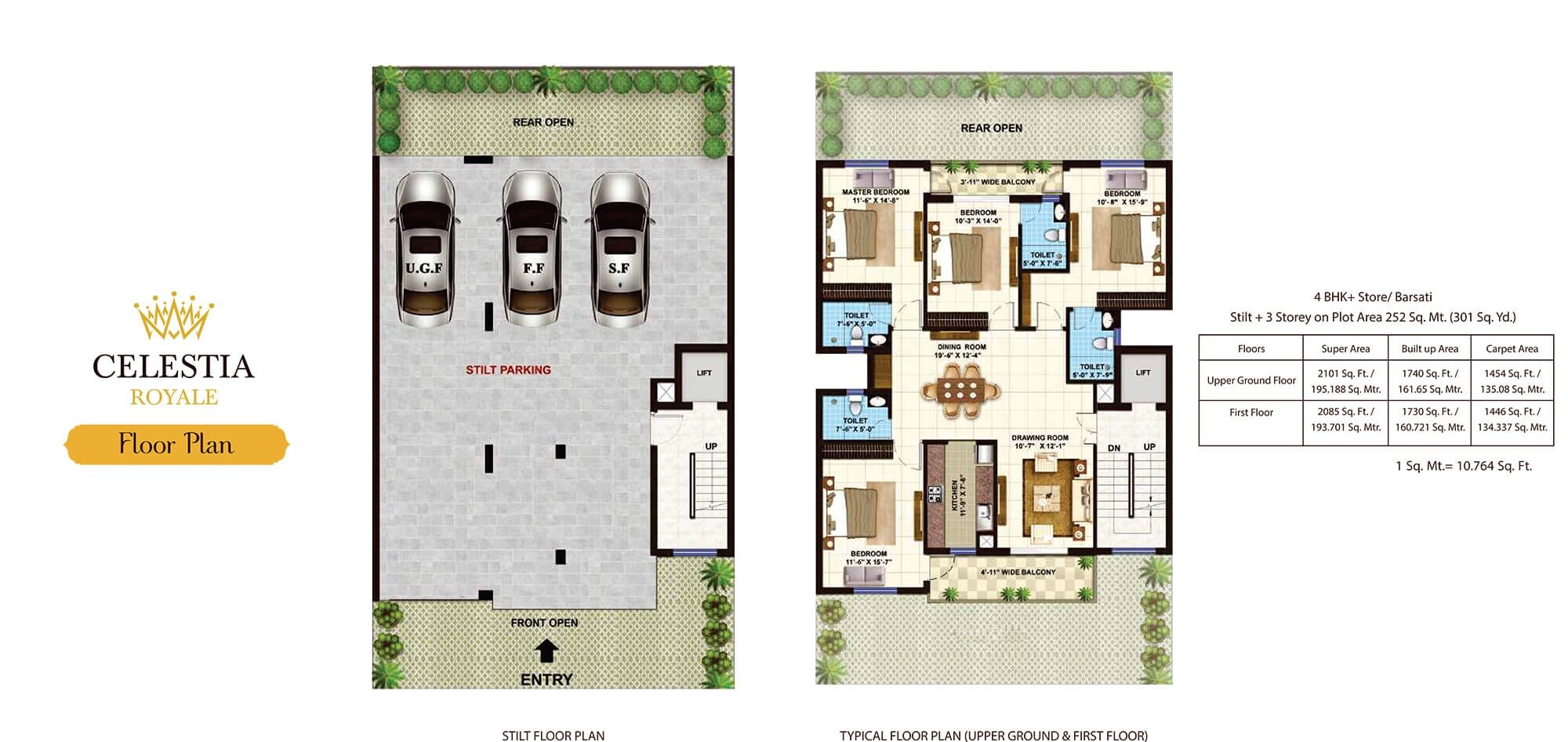 Floor plan of 4 BHK 2101 Sq. Ft. Ind Floor in Omaxe Metro City, Lucknow