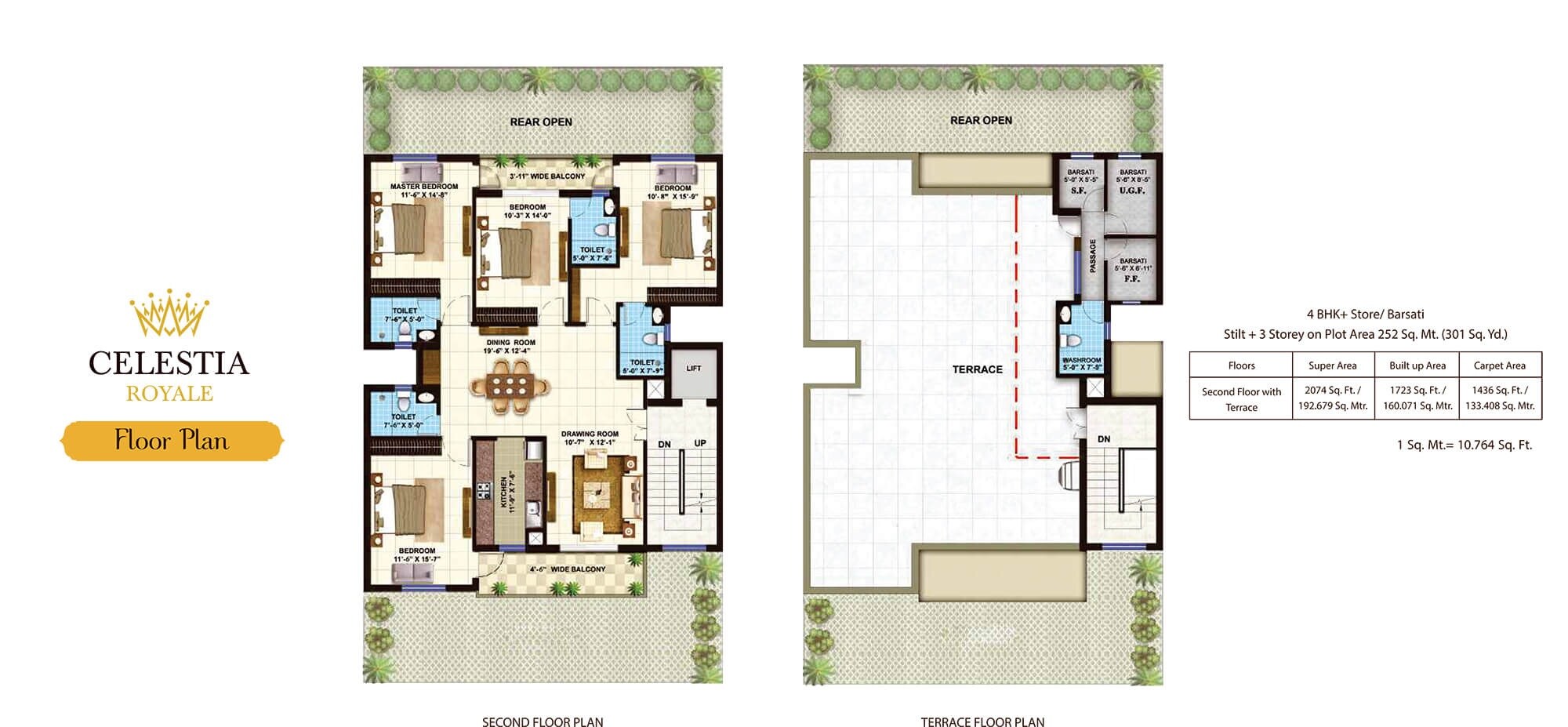 Floor plan of 4 BHK 2074 Sq. Ft. Ind Floor in Omaxe Metro City, Lucknow