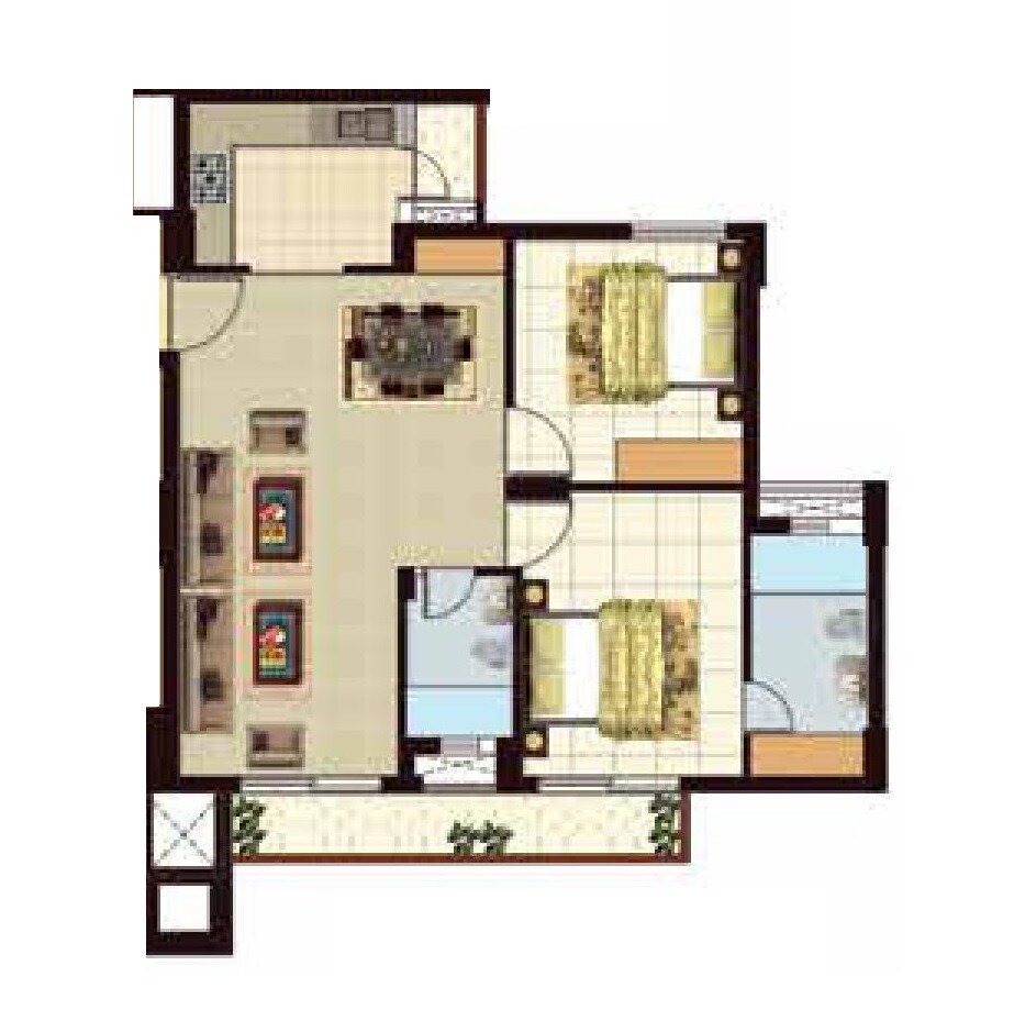 Floor plan of 2 BHK 1280 Sq. Ft. Apartment in Omaxe Residency II, Lucknow