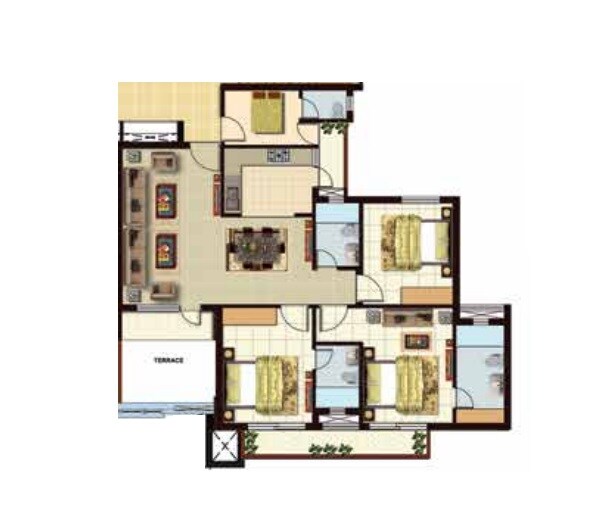 Floor plan of 3 BHK 1575 Sq. Ft. Apartment in Omaxe Residency II, Lucknow