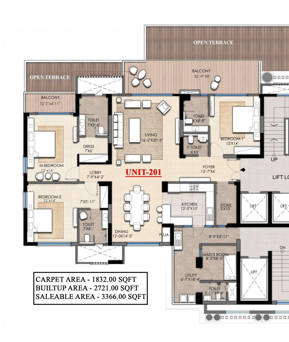 Floor plan of 3 BHK 3366 Sq. Ft. Apartment in Omaxe The Resort Lucknow, Lucknow