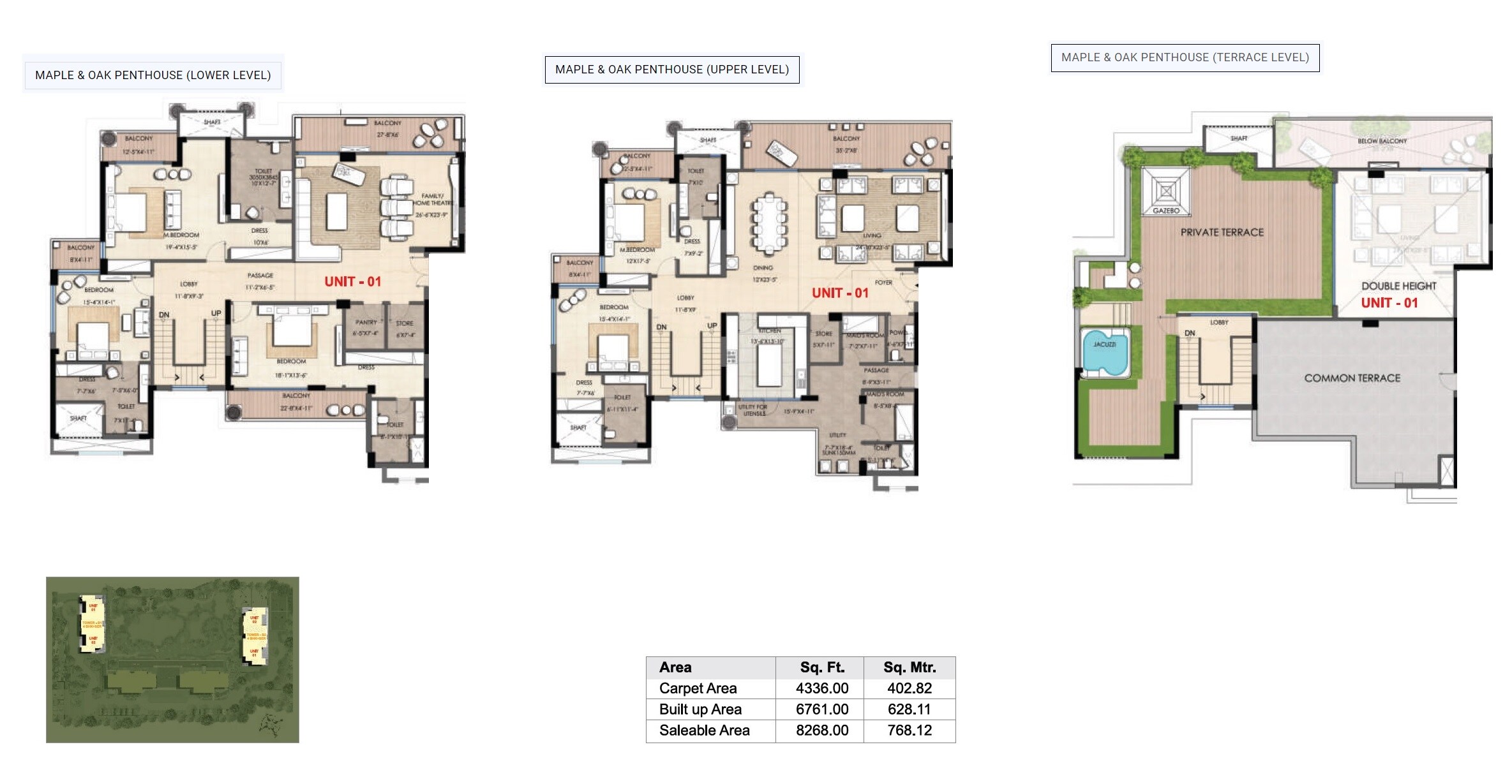 Floor plan of 5 BHK 8268 Sq. Ft. Penthouse in Omaxe The Resort Lucknow, Lucknow
