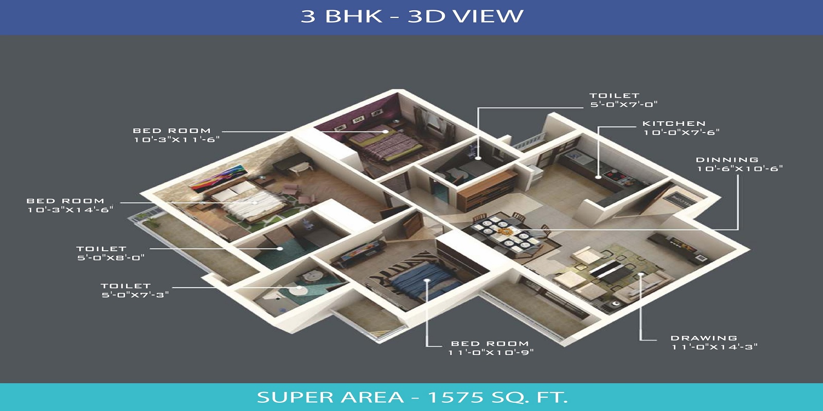 3 BHK 1575 Sq. Ft. Apartment in Omaxe Waterscapes