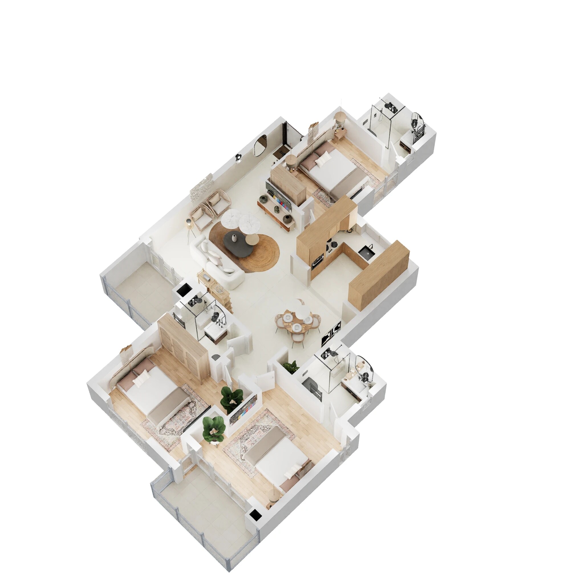 Floor plan of 3 BHK 1055 Sq. Ft. Apartment in Omega Presidency, Lucknow