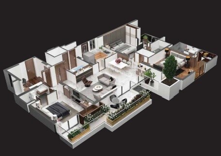 Floor plan of 3 BHK 1599 Sq. Ft. Apartment in One Oak Atmos, Lucknow