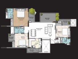 Floor plan of 3 BHK 2000 Sq. Ft. Apartment in One Oak Atmos, Lucknow