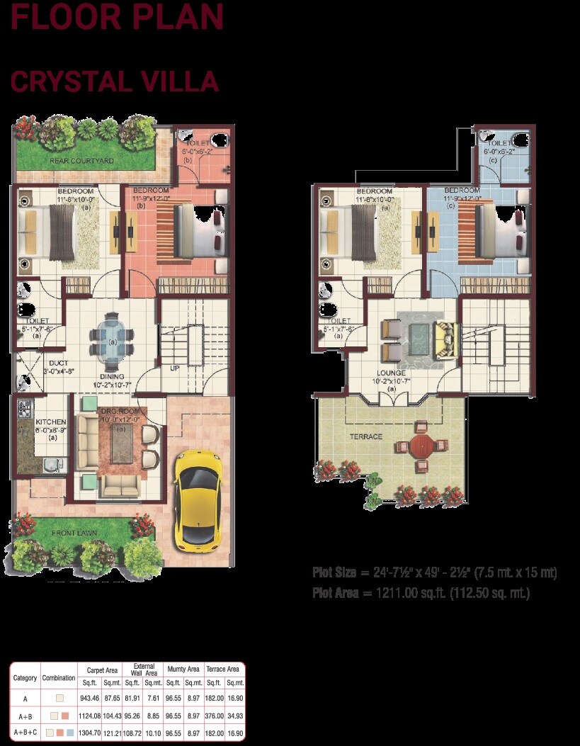 Floor plan of 4 BHK 1211 Sq. Ft. Villa in ORO City, Lucknow