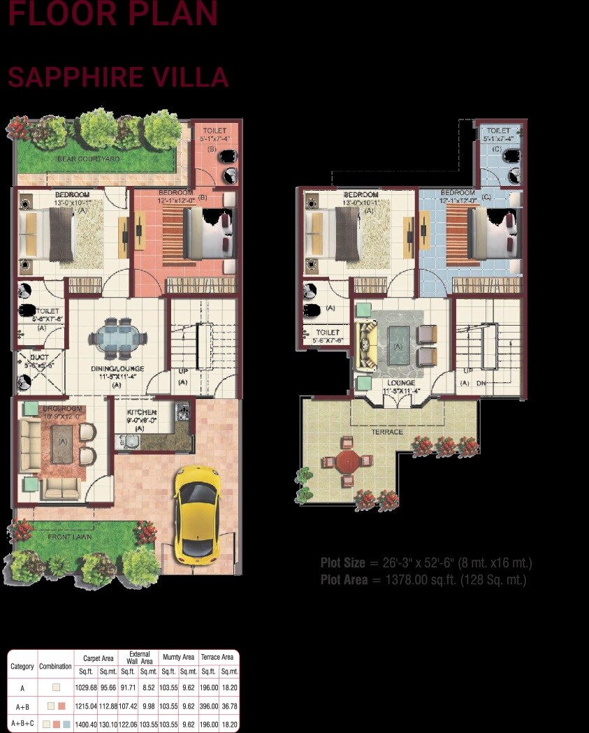 Floor plan of 4 BHK 1378 Sq. Ft. Villa in ORO City, Lucknow