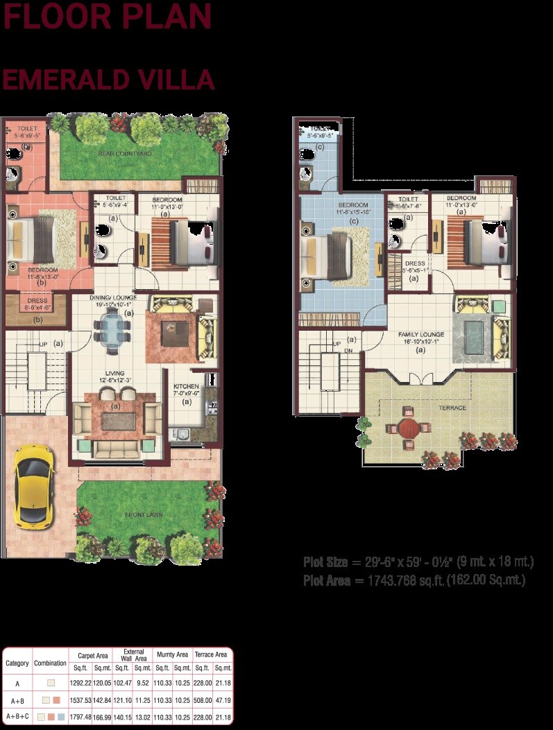 Floor plan of 4 BHK 1743 Sq. Ft. Villa in ORO City, Lucknow