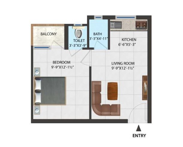 Floor plan of 1 BHK 324 Sq. Ft. Apartment in Oro Utsav, Lucknow